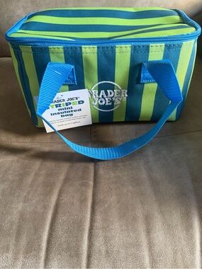 Trader Joe's Green & Blue Striped Insulated Lunch Bag